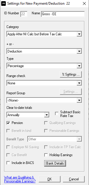 Settings for new payment/deduction screen fields
